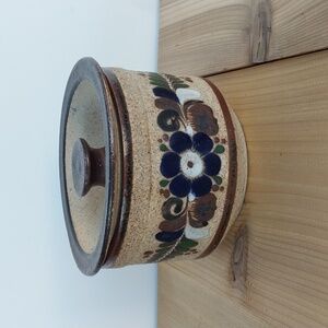 Tonala Pottery Lidded Trinket Dish Floral Design